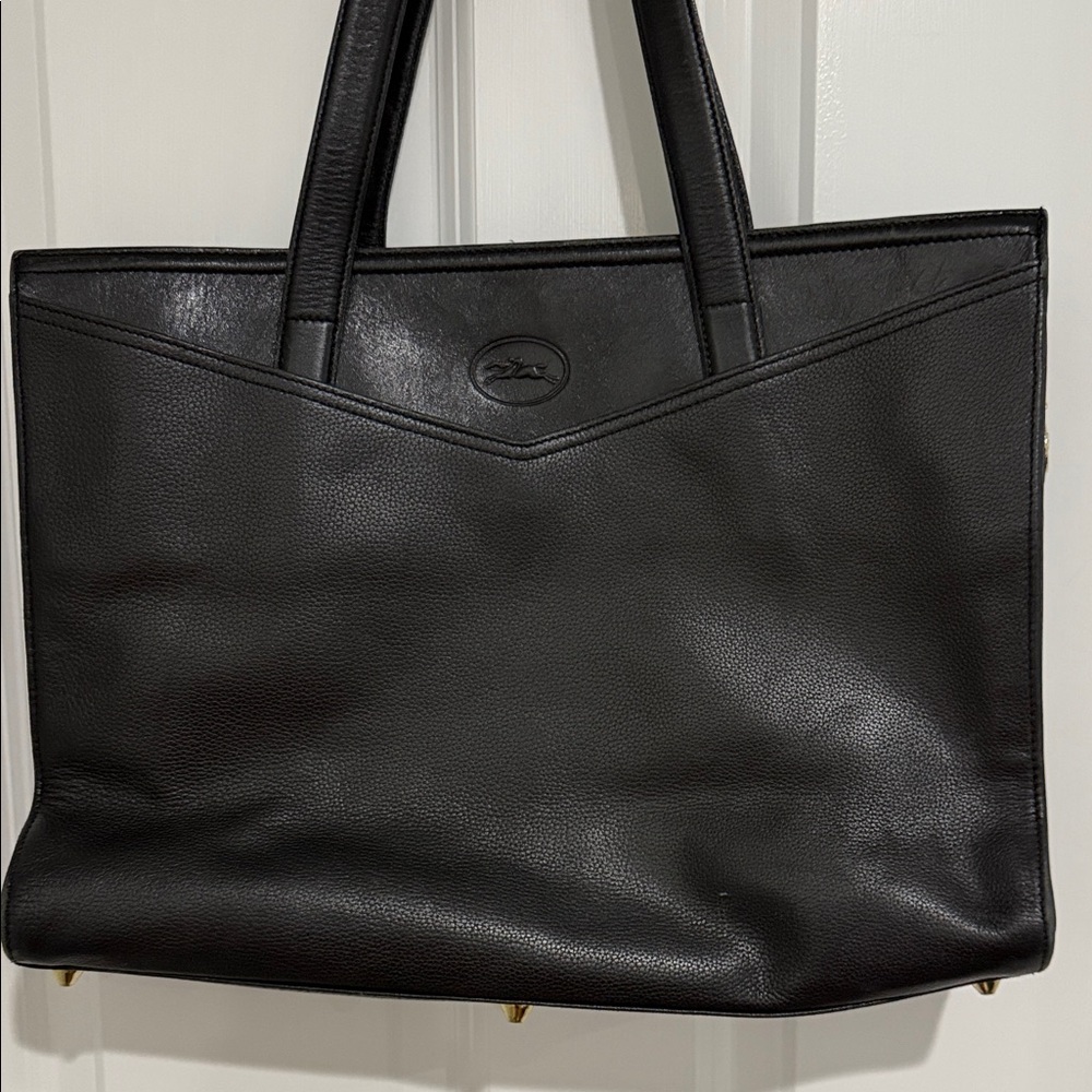 Longchamp Black Leather Tote Bag